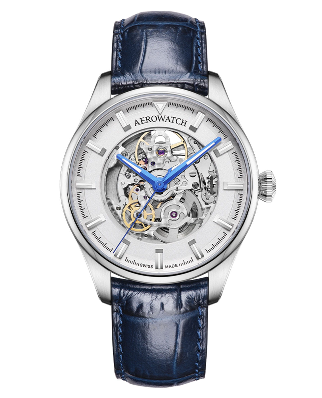 Aerowatch Aerowatch Les Grandes Classiques Skeleton Automatic 60996 AA02 SQ  60996 AA02 SQ механические мужские часы серебристый циферблат, браслет кожаный — вид спереди